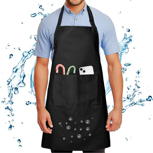 Wasserdicht Schürze mit 2 Tasche Verstellbare Kochschürze für Männer Damen Kein Waschen Verhindert Ölstaubflecken Küchenschürze für Kochen BBQ Hundepflege Gartenarbeit Backen Malerei Schwarz