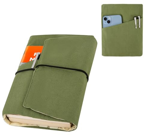 Leinwand Buchumschlag, Waschbar und Wiederverwendbar mit zusätzlicher Ärmeltasche und Lesezeichen, Buchabdeckung für Schulbücher bis 8.5x4.28 Zoll einstellbar, Ideale Geschenke für Buchliebhaber
