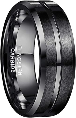 083BASE Ringe Herren Wolframcarbid Schwarz Außenbreite 8mm brei Comfort Fit Design Wolfram Ringe