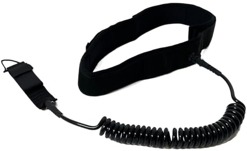 Generisch 3s-sup Waist Leash I Coiled SUP Board Hüftleash, Rostfreier Stahl, Kunststoffummantelung I Verstellbarer Hüftgurt (80-160 cm) I Dehnbar bis 180 cm – Schwarz
