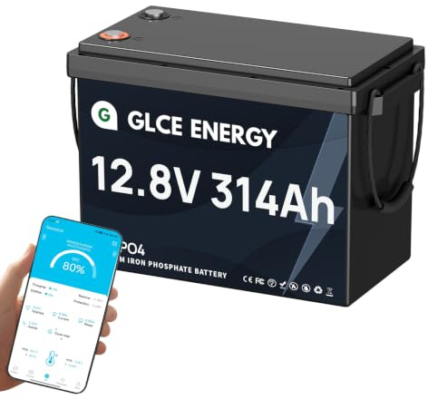 GLCE‑ENERGY 12V 300Ah(314Ah) LiFePO4‑Batterie, 12V‑Lithiumbatterie, 4019‑W‑Leistung, 200A‑BMS, Niedertemperaturschutz, ideal für Wohnmobile und Solaranlagen