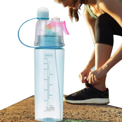 Botella de agua nebulizada - Botellas de spray de 600 ml, botella deportiva Stronge | Botella deportiva con atomización en aerosol antigoteo con asa portátil para hidratación y enfriamiento