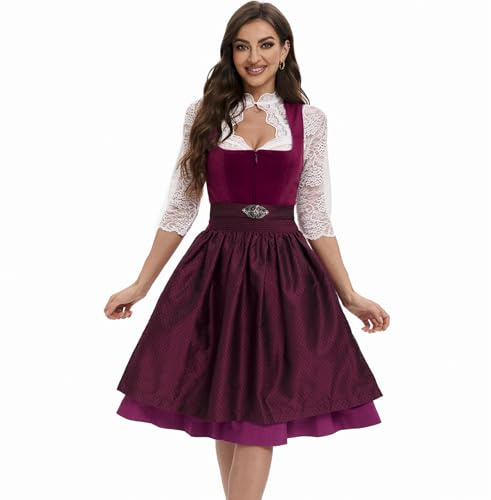 Gozozzy Dirndl Dam Midi, Dirndl Dam, Traditionella Klänningar, Vintagestilar, Långa Klänningar Som Är Bekväma Att Bära Och Som Ger (DE/NL/SE/PL, Numerisk, 34, Regelbunden, Regelbunden, 60CM, Röd)