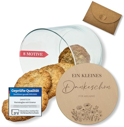 Vorratsgläser Mit Gravur Und Holzdeckel – Kleine Keksdose Für Dankeschön Geschenke (Design 6, 530ml)