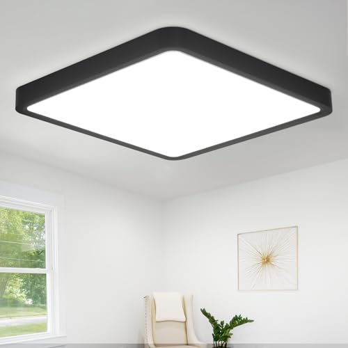ZMH Deckenlampe LED Deckenleuchte Badezimmer - Schlafzimmerlampe Flach Badezimmerlampe Schwarz 23cm 6500K Deckenbeleuchtung 18W Küchenlampe Schlafzimmer Flurlampe Eckig Badlampe IP44 für Küche Flur