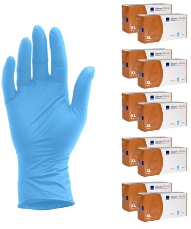ABENA Guantes desechables de nitrilo, 2000 unidades (10 paquetes de 200 unidades, tamaño XL), aptos para alimentos, resistentes a desgarros, sin látex, sin polvo, guantes higiénicos para limpieza,