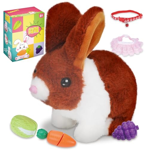 Joniuuca 2026 New Realistic Bunny Toy for Easter, Interactive Jumping and Twitching Bunny with Shaking Ears, Lifelike Rabbit Toy for Kids, Bunny Plush Toy with Realistic Movements(Brown)