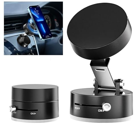 Magnetische Handy Autohalterung, Verbesserte 360° Verstellbare Elektrische Vakuum Magnet Saugnapf Telefonhalterung, Elektrische Vakuum Handyhalterung mit Saugnapf, Magnetischer Saugnapf (Schwarz)