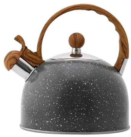 Bouilloire noire pour cuisinière, bouilloire sifflante de 2,7 litres avec poignée en bois, théière rétro pour faire bouillir de l'eau