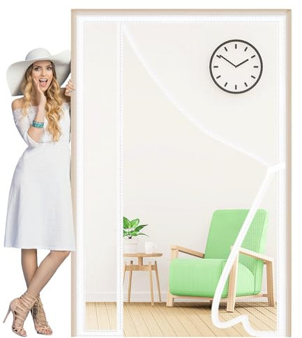 Magnet Fliegengitter Tür 120x210cm Insektenschutz Vorhang Moskitonetz Türe Magnetvorhang für Wohnzimmer Terrassentür für Terrassentür Balkontür Wohnzimmertür Weiß