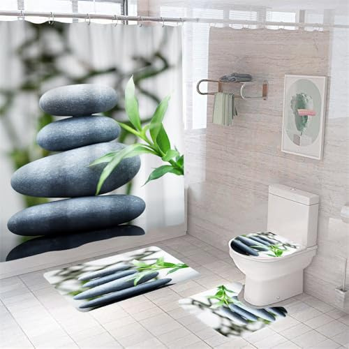 Badezimmerteppich Steinblatt Badteppich rutschfest Waschbar Badgarnitur 3 Teilig – Badematte Set Mit Wc-Vorleger Und Badematte,Teppich Badezimmer Für Sicherheit Und Komfort Im Bad 45X75Cm