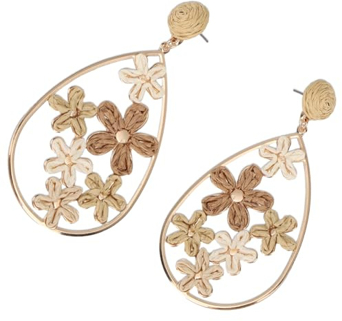 Mikovivi Boucles d'Oreilles Pendantes en Raphia pour Femme, Grandes Boucles d'Oreilles Pendantes en Forme de Larme Bijoux Tendance pour l'Été et la Plage Tropicale