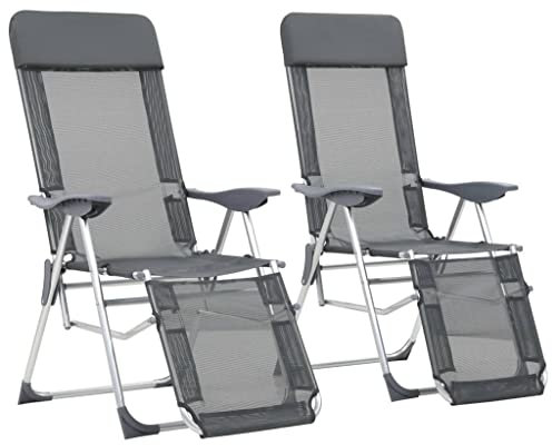 MOBCANT Klappbare Liegestühle mit Fußteil 2 STK, Essstühle Relaxstühle Gartenstühle Balkonstühle Geeignet für Garten Terrasse Rasen Patio Grau Textilene