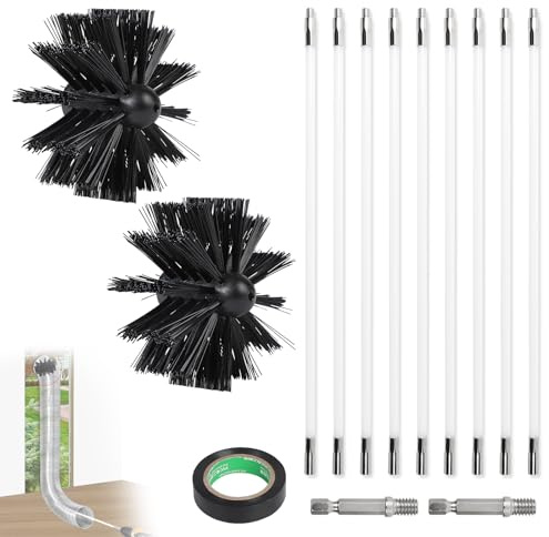 EFUTURETIME 3.6m Kaminbürste Stange Set, Ø 100mm Schornsteinfeger Bürste, Ofenrohrbürste Nylon mit 9 Flexible Stangen 410mm, Verwendbar mit Akkuschrauber, Kaminbesen für Kamin, Rohre, Trockner