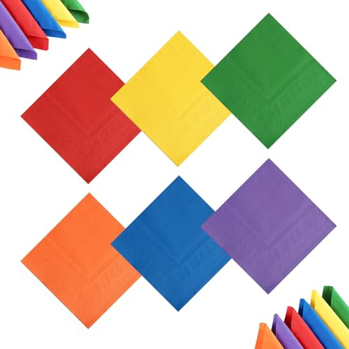 72 Pcs Rainbow Napkins 2 ply, 25 x 25cm Multicolor Cocktail Napkins Disposable Colorful Party Serviettes Luncheon Napkin for Party, Birthday, Wedding