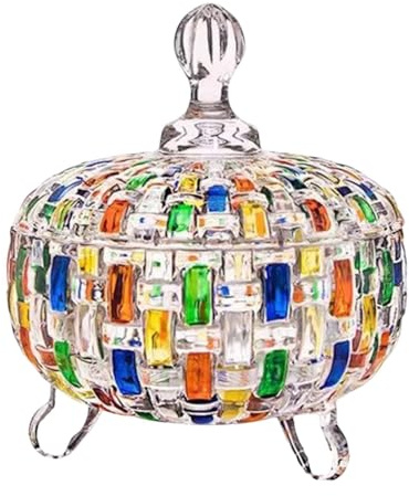 TISHITA Bombonera de Cristal Recipiente para Joyero Decorativo Y con Tapa Hecho con Vidrio de Calidad Adecuado para Y La, Vistoso, Individual