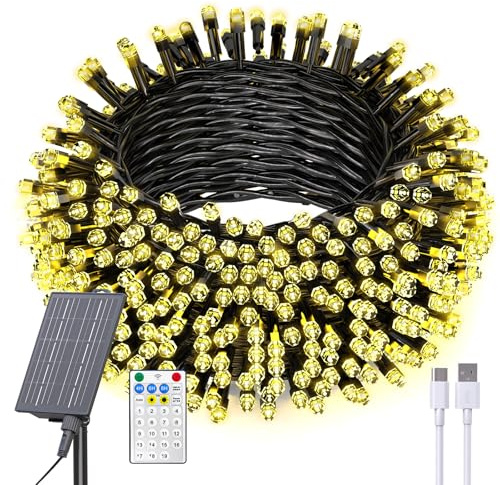 DOLUCKY Solar Lichterkette Aussen, 32M 300LED Solarlichterkette Außen Wetterfest mit Fernbedienung, 19 Modi Wasserdicht Solar Weihnachtsbeleuchtung für Garten Terrasse Weihnachten Deko, Warmweiß