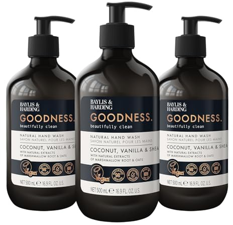 Baylis & Harding Goodness Coconut, Vanilla & Shea Hand Wash 500 ml (Pack of 3) - Vegan Friendly