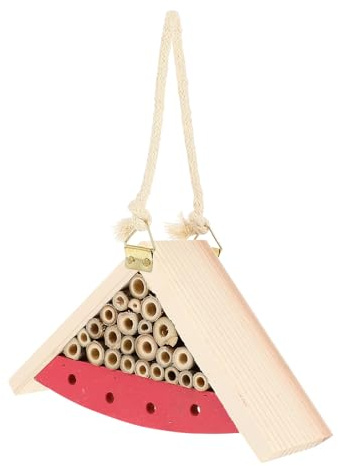 HEMOTON Bienenhotel aus Holz Buntes Insektenhaus mit Sicherem Dach für Garten und Terrasse Bienenfreundliches Habitat zur Nistplatzförderung Dekoratives Wildbienenhaus zum Aufhängen