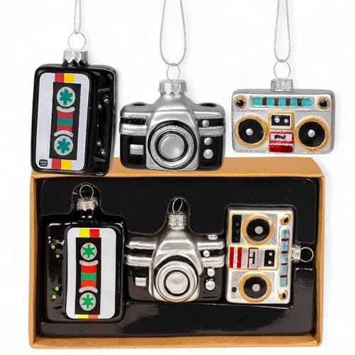 MIJOMA Glas Weihnachtsbaumschmuck 3er Set - Ausgefallene Christbaumkugeln Deko Hänger Vintage Design - Baumschmuck aus Glas mit Metallöse -Originelle Weihnachtsdeko (Retro)