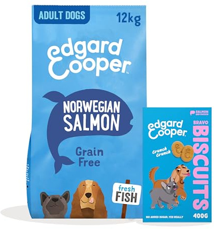 Edgard & Cooper Hundefutter Trockenfutter Lachs Getreidefrei 12kg + Lachs Hundekekse 1x400g - Trockenfutter & Leckerli Bundle