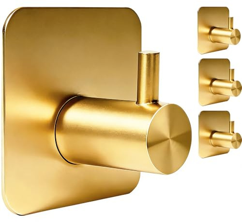 Handtuchhalter Ohne Bohren Gold,4 Stück Klebehaken Haken Ohne Bohren | Extra-starke Haken Selbstklebend,Handtuchhaken für Bad,Toilette,Küche,Büro,Handtuchhaken Ohne Bohren,Badezimmer Zubehör