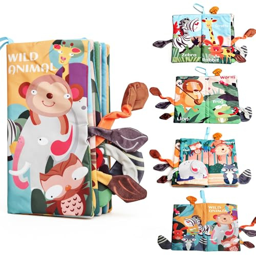 Bwnbvios Libro de fieltro de tela para bebés a partir de 0 – 3 – 6 meses, libro crujiente 3D con animales del bosque y libro silencioso, juguete educativo suave para cochecitos, regalo para recién