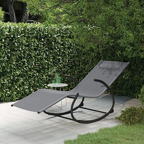 Hoopleep Schaukelliege Grau, pulverbeschichteter Stahl und Textilene, 164x61x73 cm, ergonomisch, für Outdoor, Terrasse, Garten