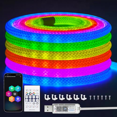 iNextStation 3M LED Streifen RGB, 5V USB Neon LED Strip, APP Steuerung | IP67 Wasserdicht Lichtband, APP Steuerung Musik Sync Timer, 360° Rund Farbwechsel Schlauch für Spielraum Party Oudoor Deko
