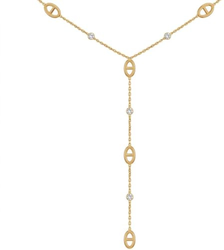 Générique Collier Y Maille Marine Strass -Grain de Café - Acier Inoxydable -Idée Cadeau - Ne Rouille Pas - Collier Femme - Tendance - Chaine d'Ancre - Sautoir - Doré - Résistant à l'eau MODULEVA