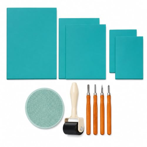 11Pack Lino Printing Kit with Tools | 5 Lino Sheets A4-A6, Cutter Set and Brayer for Printmaking Stamps Engraving and Fabric, for Beginners Artists and Teachers