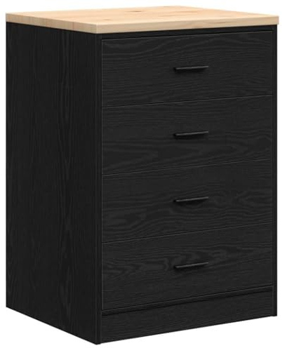 LKJVFCPW Armoire à outils en bois avec 4 tiroirs, armoire de garage avec plan de travail, armoire de rangement pour atelier, 60 x 51 x 85 cm, noir