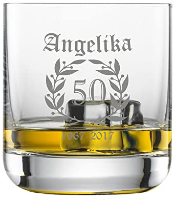 laser-diele Whiskyglas mit Name - Geschenkidee zum Geburtstag – Personalisiertes Whiskyglas mit Gravur – Geschenk für Männer und Frauen – Lorbeerkranz