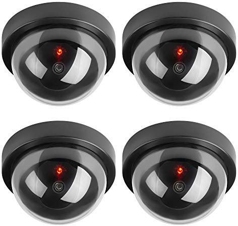 Hengu Dome Dummy Fake Security CCTV Camera Simulation Monitor with LED Blinking Light, Outdoor Indoor Use for Homes & Business, 4 Pack