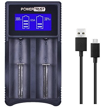 PowerTrust Intelligent Universal 18650 Battery Charger with LCD Display for 18650 26650 22650 18500 18350 17670 17500 16340 14500 10440 18490, Ni-MH/Ni-Cd A AA AAA Batteries