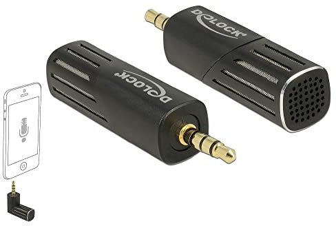 DeLock Mikrofon für Smartphone und Tablet; Klinke 3,5 mm 4 Pin, für Android & iPhone Smartphone, Schwarz, Uni Direktional, 90Grad Winkelbar, hohe Reichweite