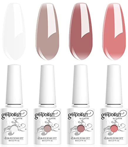 Vishine 4 Farben Gel-Nagellack, semi-permanent, transparent, Milky White, natürliche Farbe, Nude, Rosa, Milchweiß, transparent, Kristallgelee, Soak Off, UV, LED, Gel, 8 ml