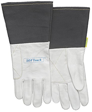 Weldas Softouch, sehr weiche und angenehme TIG-Schwei?erhandschuhe, 10 1004, alle Gr??en, 9,5 (XL), wei? / grau, 2