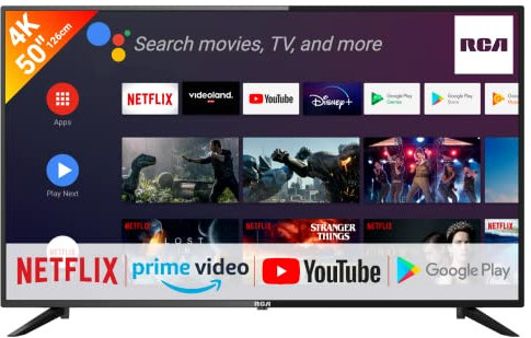 RCA RS50U2 50 tums LED-TV (127cm) Android Smart TV med Google Assistant), BT-fjärrkontroll med mikrofon, Netflix, You Tube, Prime, Disney+, Triple Tuner