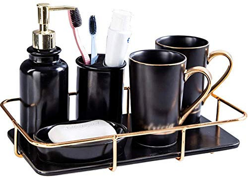ZCXBHD Matte Keramikschale Badezimmer 5er-Set Kreativset/Zahnbürstenmundschale/Zahnbürstenhalter/Seifenkiste/Lotionsflasche/Hotelschale
