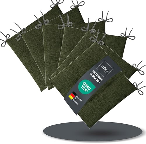 LILENO HOME Lot de 6 coussins de chaise - Vert - 40 x 40 x 4,5 cm - Pour chaise de jardin, cuisine ou salle à manger - Confortables - Résistants aux UV - Pour l'intérieur et l'extérieur