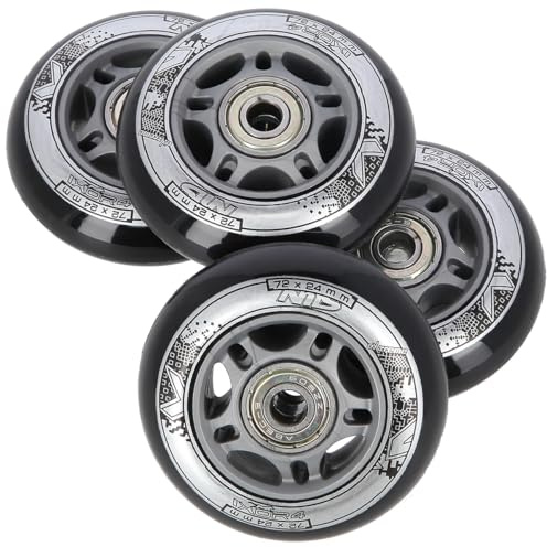 Nils Extreme PESPORT Roller Blade Räder mit Lager ABEC9-4er- Pack Indoor-/Outdoor-Rollschuh-Räder – 82A – 72x24 Schwarz
