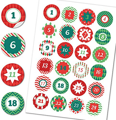 Little Fairy Tales Adventskalender Zahlen Aufkleber - 24 Sticker - 4cm Durchmesser - Zum basteln zu Weihnachten (Motiv 1)
