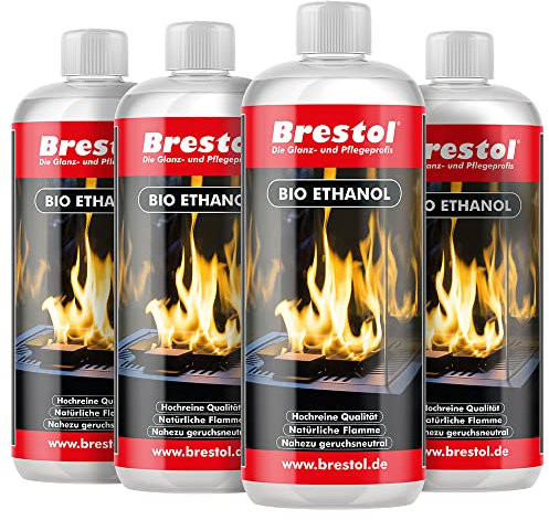 BRESTOL® Bioethanol für Kamine & Tischkamine 4X 1000ml – Nachhaltig & geruchsfrei, höchste Reinheit mit 99% Ethanolgehalt – Umweltfreundliches Tischkaminbrennstoff, Brennstoff für Innen- & Außen
