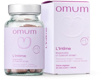 OMUM - L'Intime Complément Alimentaire - Pré & Probiotiques flore intime - Protége et rééquilibre, formule naturelle - Compatible grossesse et allaitement - Vegan - 60 gélules pour 1 mois de cure