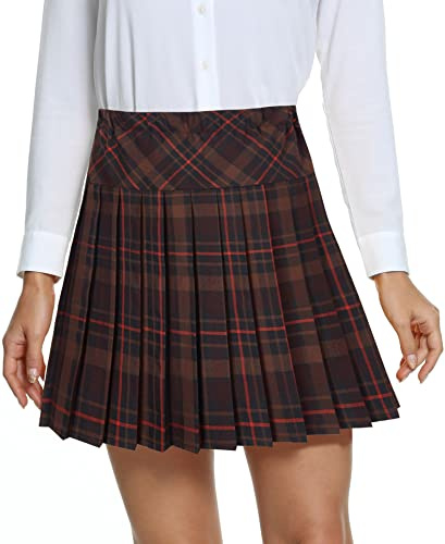 Dam högskola stil elastisk hög midja veckad minikjol A-linje tartan kjolar med foder shorts