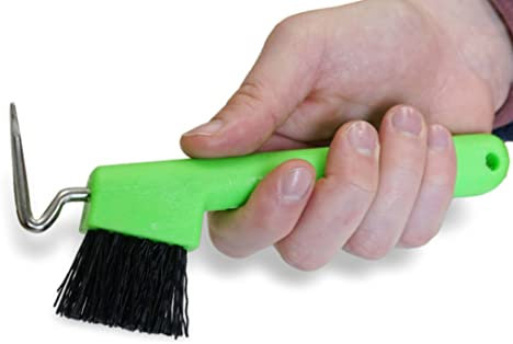 Hufkratzer für Pferde Esel Ziegen Huf mit extra Stabiler Bürste und ergonomischen Griff (Neon-Grün (1x))