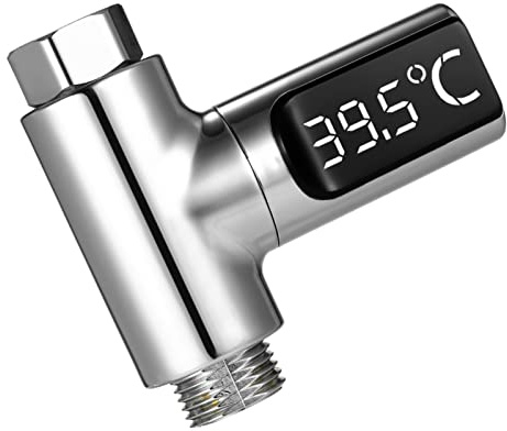 Kavolet Duschthermometer mit LED, selbstgenerierendes Duschthermometer, Genauigkeit ± 0,5 °C, LED-Anzeige, um 360 ° drehbar, keine Batterien erforderlich, einfach zu installieren, ideal für Familien