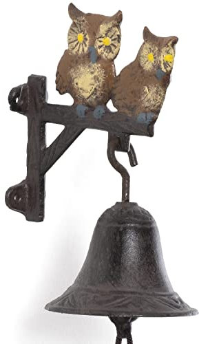 Moritz Türglocke Glocke Eule Uhu Vögel Fantasie auf Balken Wandglocke Gartendeko Gusseisen Rustikal Antik Design Stil Retro Klingel