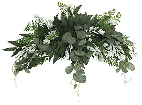 SJDWDX 23,6 Zoll Greenery Swag, künstliche Haustür Swag mit Eukalyptusblättern, Frühlingskranz, hängende Blumengirlande für Home Fenster Wand Hochzeit Party Dekoration